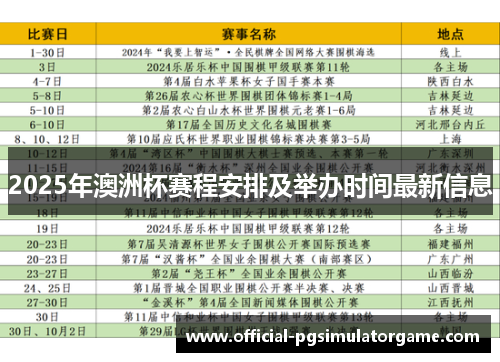 2025年澳洲杯赛程安排及举办时间最新信息