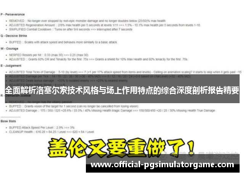 全面解析洛塞尔索技术风格与场上作用特点的综合深度剖析报告精要