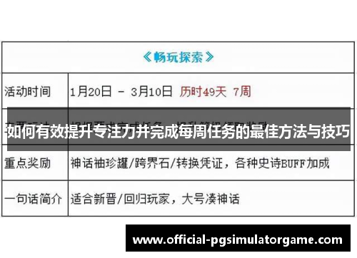 如何有效提升专注力并完成每周任务的最佳方法与技巧 如何有效提升专注力并完成每周任务的最佳方法与技巧